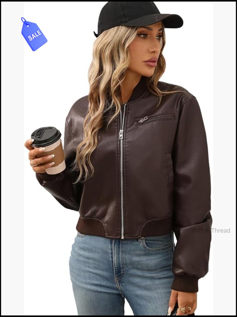 Faux Leather Varsity Bomber Jacket Coat Casual Streetwear